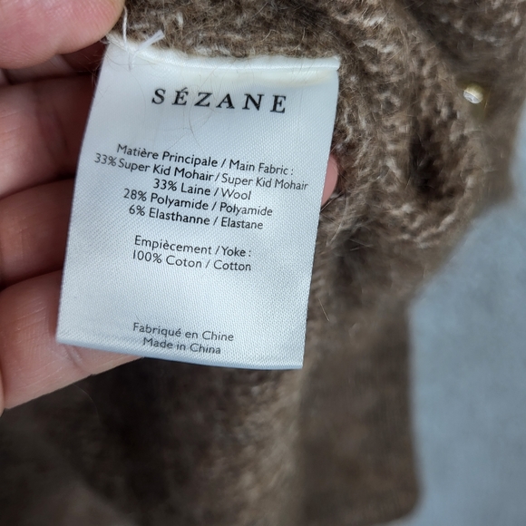 Sezane Charles Jumper Cardigan lace cuffs Sweater Brown Size S - Picture 11 of 13